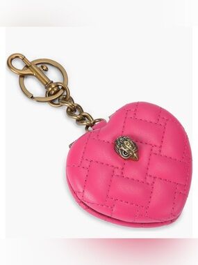Kurt Geiger Kensington Pink Quilted Heart Key Purse Charm MIRROR!